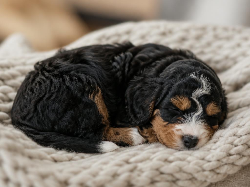 Tricolor Mini Bernedoodle puppy raised by Joyful Doodles in Washington