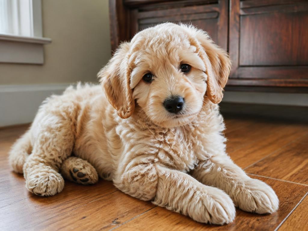 Apricot Mini Goldendoodle puppy raised by Joyful Doodles in Washington